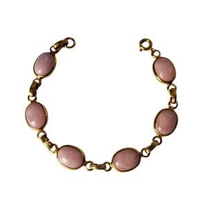 Vintage 1960s Pale Pink Cabochon Link Bracelet Gold Tone Retro Jewelry